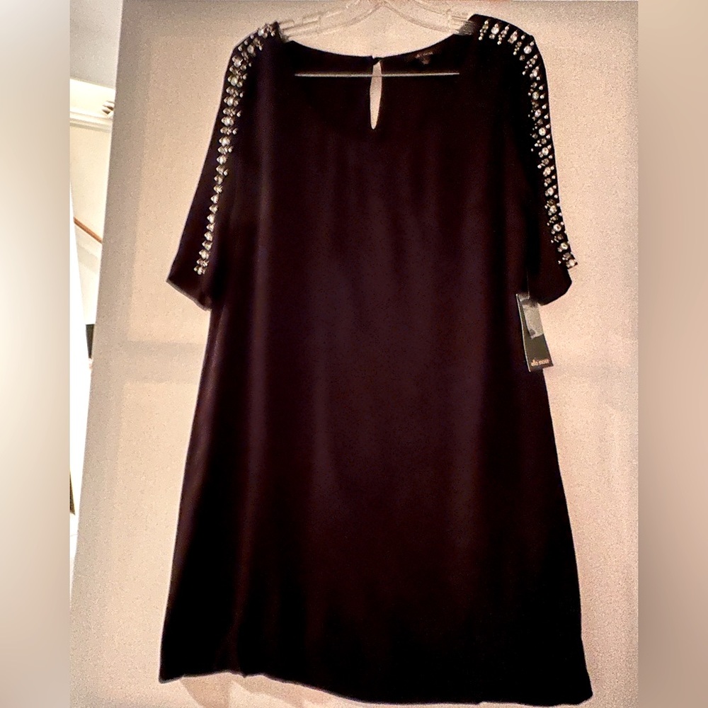 Ella Moss LBD Black Shift Dress with shoulder & sleeve embellishment